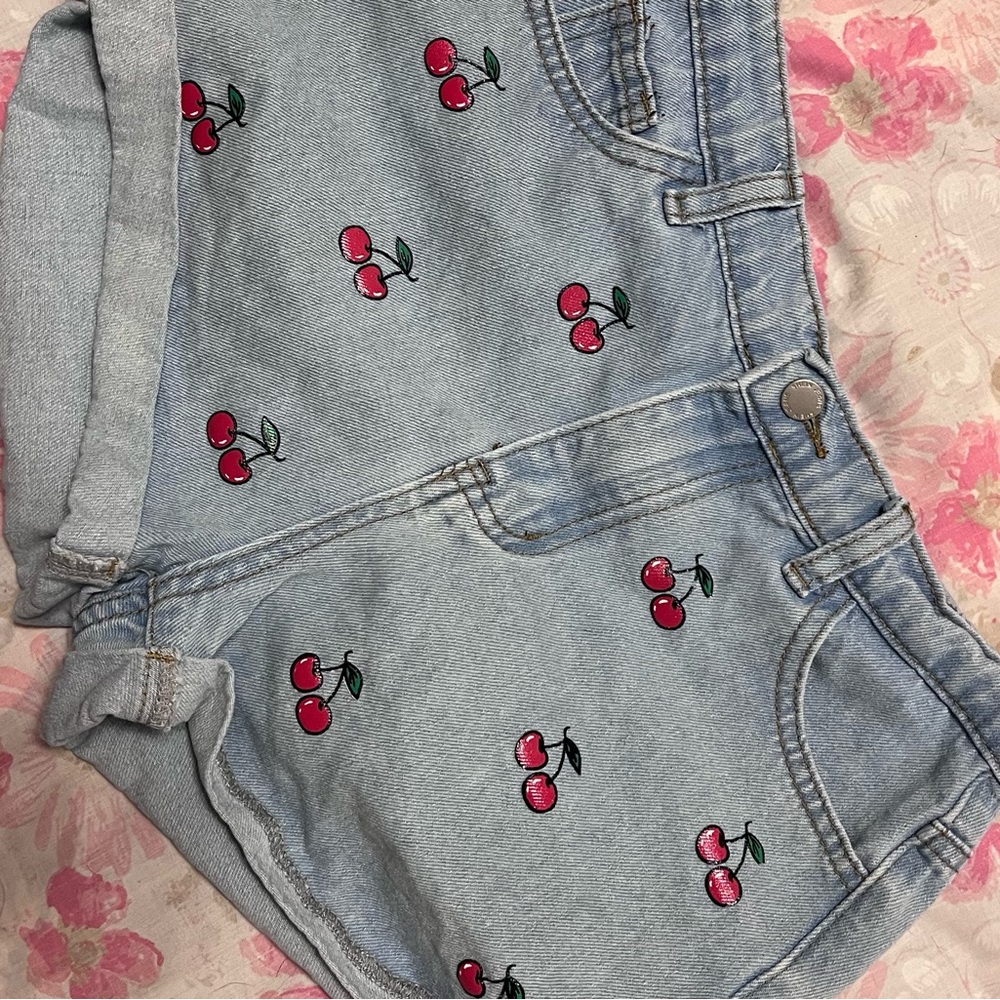 Shein girls size 12y cherry denim shorts